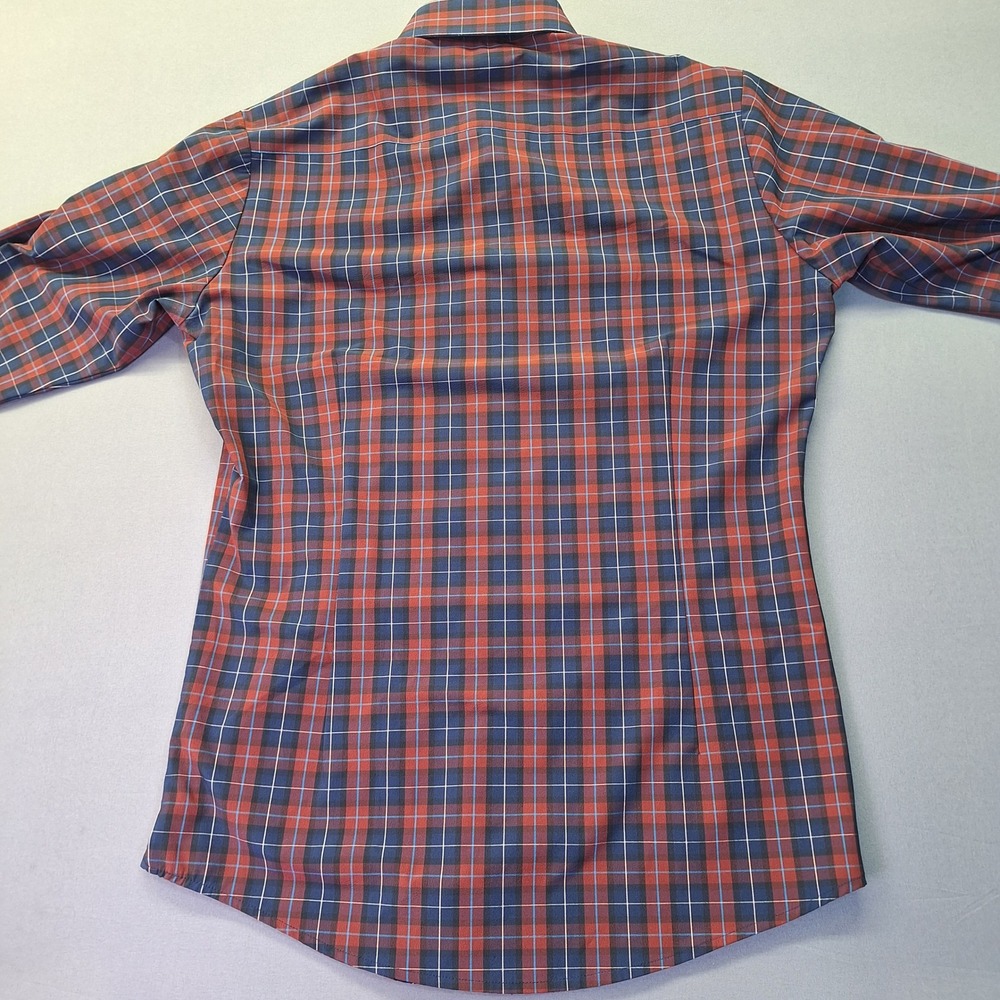 Mizzen+Main Leeward Dress Shirt Mens Small Trim Fit Red Navy Plaid - Picture 7 of 8